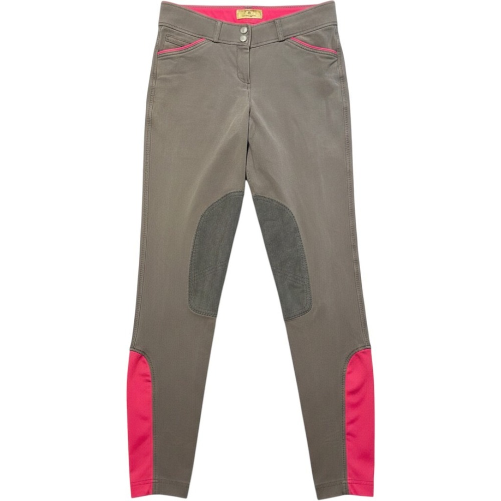 Devon-Aire Gray Pink Knee Patch Equestrian Riding Breeches Womens